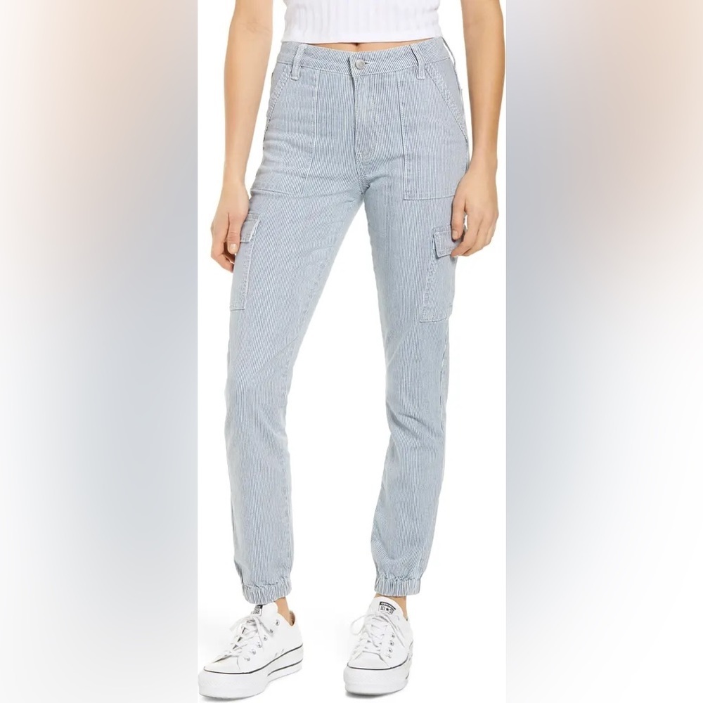 Prosperity Denim Stripe High Waist Conductor Cargo Pants blue